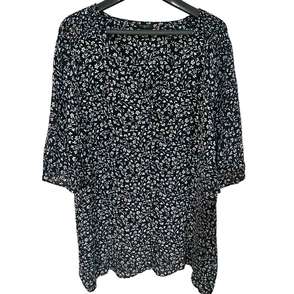 Talbots Plus black & white tunic blouse 22W